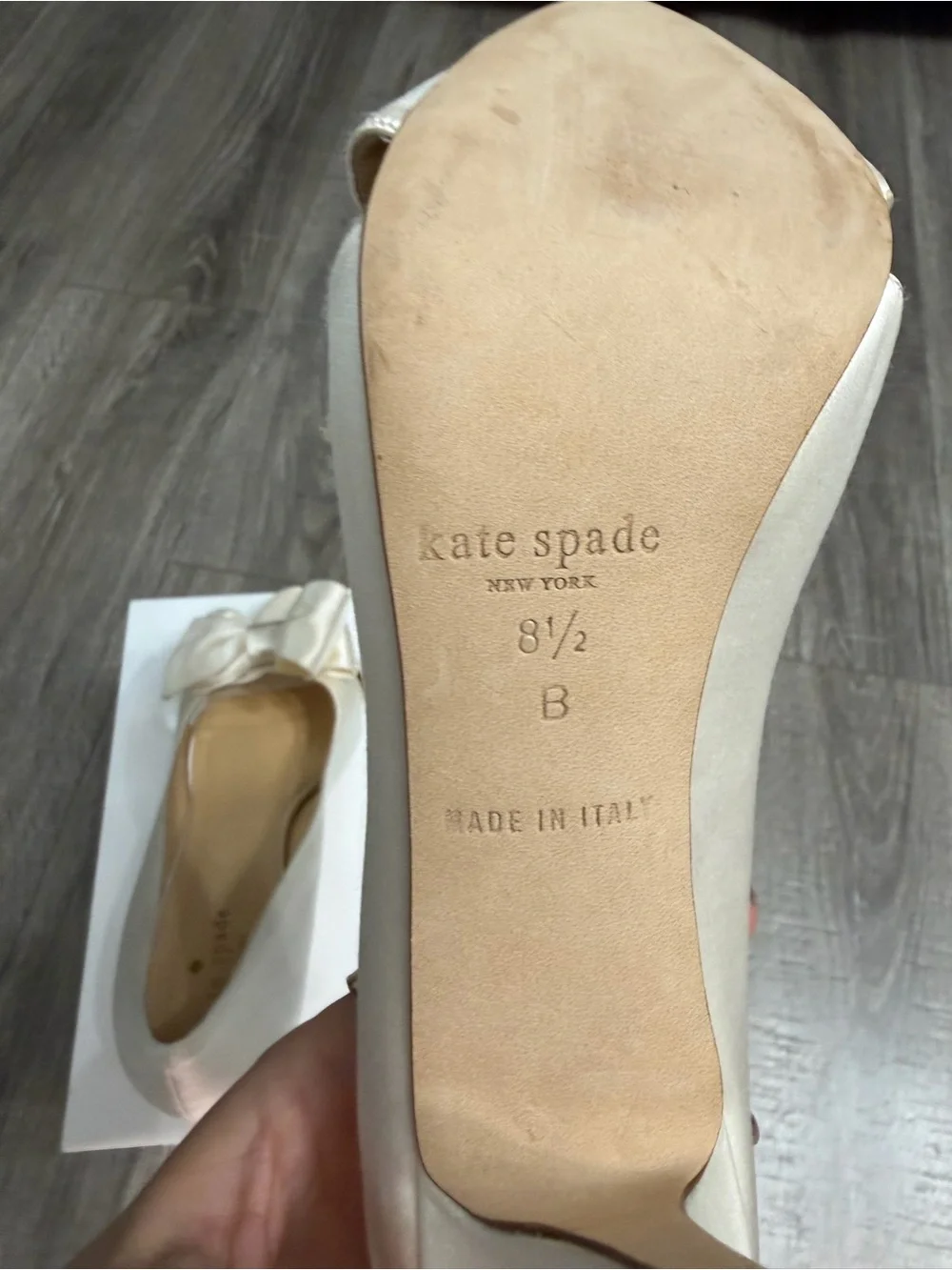 Vintage Kate Spade Ivory Satin Peep-Toe Bow Heels size 8.5
